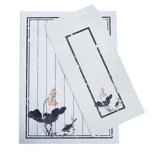 Panda Superstore PS-OFF490804011-YAN01892 Chinese Style Vintage Envelope Set Poetic Writing Paper Greeting Cards, Lotus - Set of 10