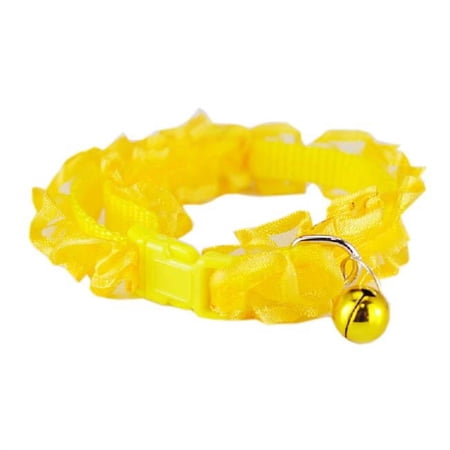 Panda Superstore PS-PET2975253011-YOUNG01123 Lace Trimming with Little Bell Collar for Cat, Yellow - Fit 17-28 cm Neck