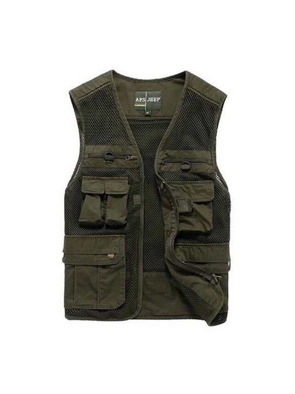 PS-SPO3258946011-ALAN01865 Fashion Outdoor Mens Mesh Breathable Fishing Vest Waistcoat, Army Green - 2XL