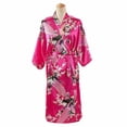 thumbnail image 1 of Panda Superstore  Peacock & Blossoms Womens Long Bathrobe Kimono Robe Silk-Like Pajamas, Fuchsia, 1 of 1
