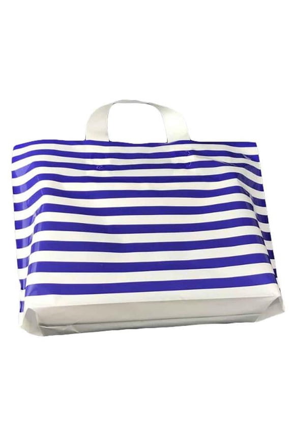 Plastic Merchandise Gift Boutique Shopping Bags, Blue & White - 50 Pieces