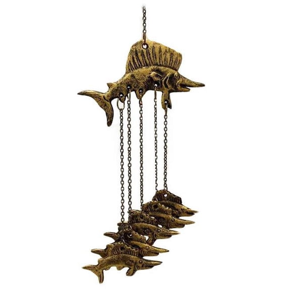 Panda Superstore PF-HOM13881841-DORIS00207-RP Retro Fish Bell Home Hanging Decor Cast Iron Door Bell Windchime for Shop, Bronze