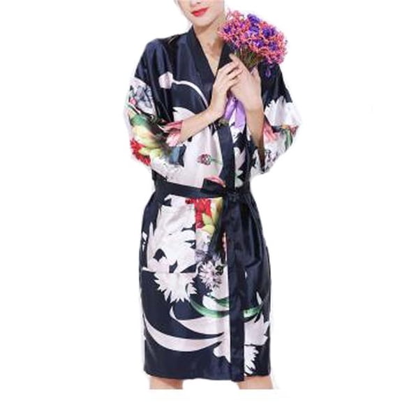 Panda Superstore  Retro Style Beauty Salon Flower Gown Robes Hairdressing Gown for Clients - Navy