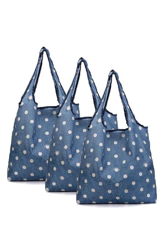 Reusable Grocery Bags Foldable Boutique Shopping Bags Portable Tote Bags Carry Bags, Blue - 3 Pieces
