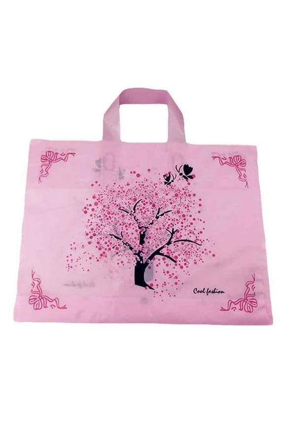 Sakura Plastic Gift Boutique Retail Shopping Bags - 50 Pieces
