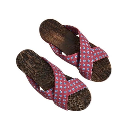 Panda Superstore Womens Wooden Clogs Casual Breathable Indoor & Outdoor Sandals, Red Wine Pattern, Size 39 M EU