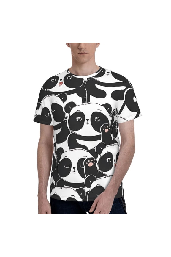 Panda T-Shirt Crew Neck Short Sleeve Full-Print for Men