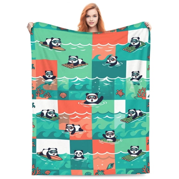 Panda Throw Blanket, Soft Flannel Blanket with Panda Bear Print, Cozy Bedside Couch Home Sofa Blankets 50x40