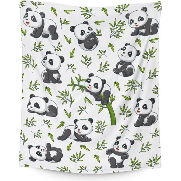 Panda Throw Blanket - Soft, Fuzzy & Warm - 60x80 Inches Flannel Blankets for Bed, Couch - White Aesthetic Throws Gift for Adults