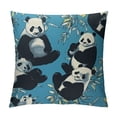 thumbnail image 1 of Panda Throw Pillow Cushion Cover, Chinese Wildlife Exotic Branches and Leaves with Bears on Abstract Backdrop, Decorative Square Accent Pillow Case, Petrol Blue Black, 1 of 5