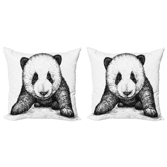 Ambesonne Animal Throw Pillow Cover 2 Pack, Panda Bear Sketch, 20", White Black