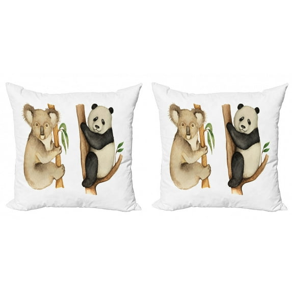 Ambesonne Animal Throw Pillow Cover 2 Pack, Koala Panda Watercolor, 16", Beige Black