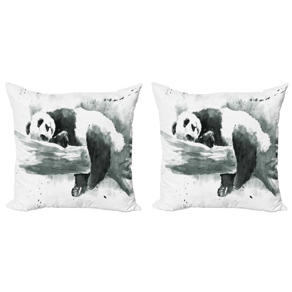 Ambesonne Black and White Throw Pillow Cover 2 Pack, Sleeping Panda, 18", Black White