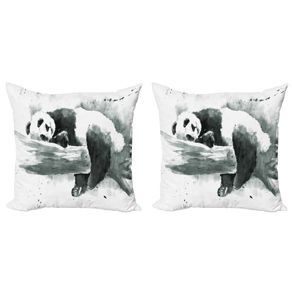 Ambesonne Black and White Throw Pillow Cover 2 Pack, Sleeping Panda, 20", Black White