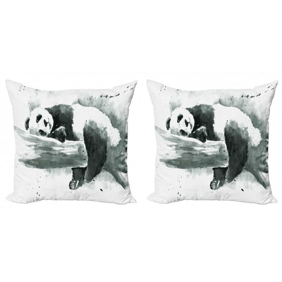 Ambesonne Black and White Throw Pillow Cover 2 Pack, Sleeping Panda, 20", Black White