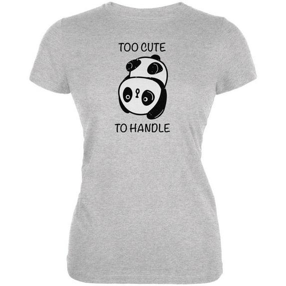 Panda Too Cute to Handle Juniors Soft T Shirt Heather X-LG