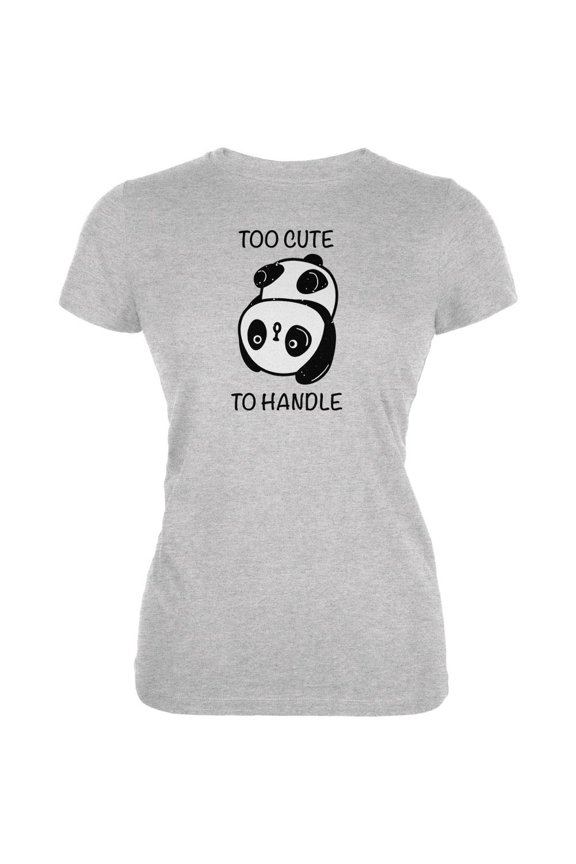 Panda Too Cute to Handle Juniors Soft T Shirt Heather X-LG