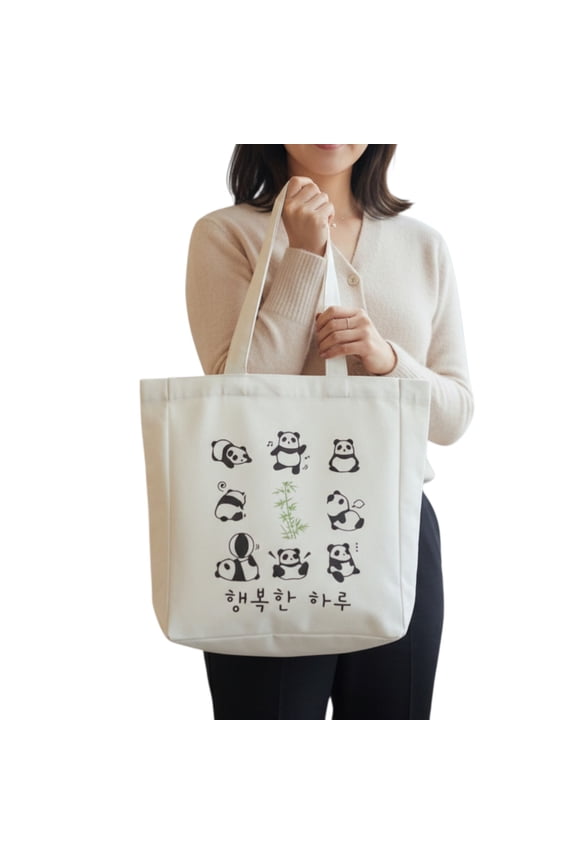 Panda Tote Bag White Flannel Fabric Kpop Tote Bag