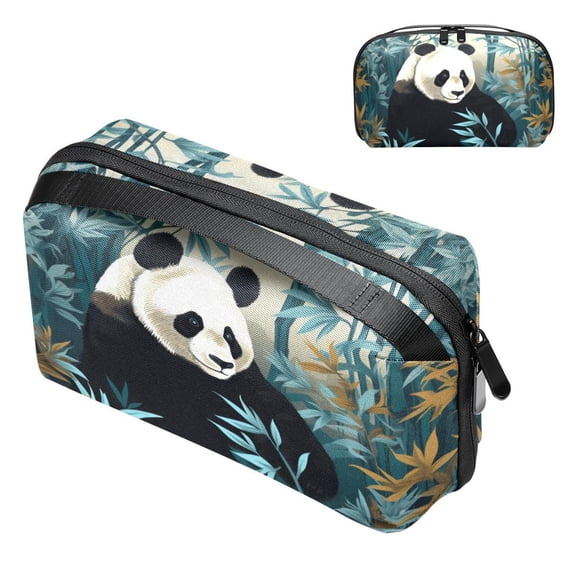 Panda Travel Case USB Organizer Leather Cord Organizer Cable Clips Cord Organizer - Oxford Cloth Waterproof Digital Bag 5.9x9.44x3.14 in