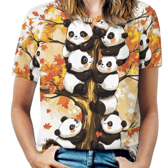 Panda Tree Autumn T Shirts Basic T-Shirt Short Sleeve Ladies Tee Shirt Summer Graphic Clothing