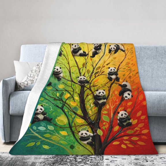 Panda Tree Blanket Gift Throw Blanket Gift for Panda Lovers Colorful Forest Wildlife Home Decor 50x40