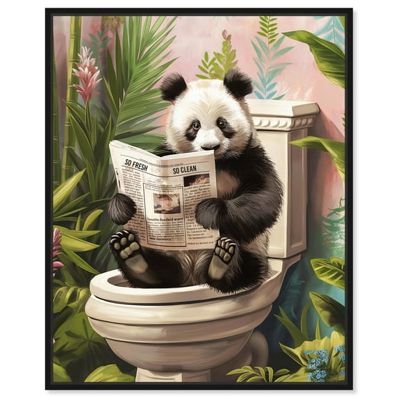 Panda Tropical Bathroom Canvas Wall Art by Art Remedy, Black Floater Frame, 20"x24"