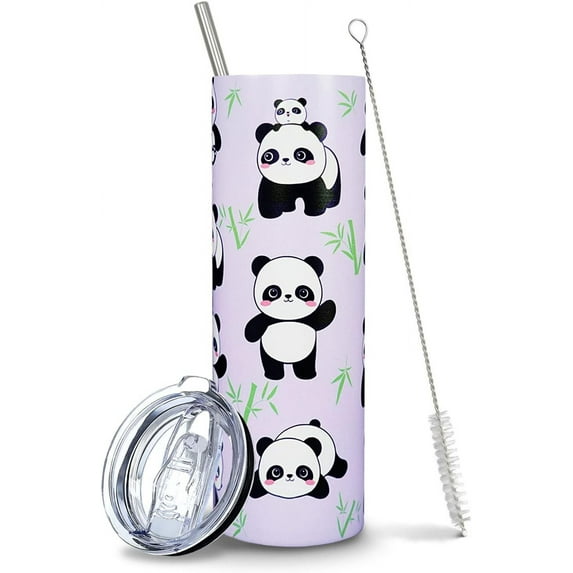 Panda Tumbler, Cute Panda Gifts for Girls Women, Panda Water Bottle/Coffee Travel Mug, Panda Stuff/Panda Party Supplies/Decor, Kung Fu Panda Cup, Panda Presents, Panda Things for Women, Panda Cup 20Oz