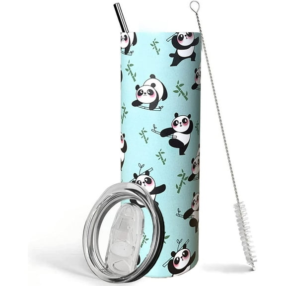 Panda Tumbler with Lid and Straw Cute Panda Coffee Mug Cup Panda Stuff Decor Kung Fu Panda Cup,Panda Gifts for Women