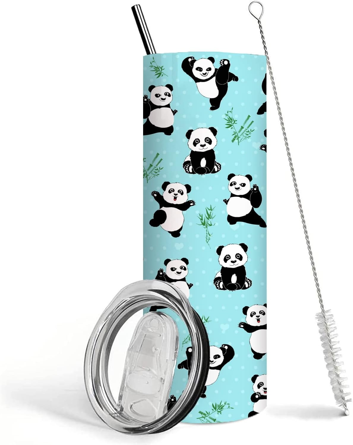 Panda Tumbler with Lid and Straw Cute Panda Coffee Mug Cup Panda Stuff
