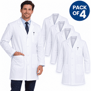 Panda Uniform by HEEDFIT Unisex White Lab Coats 4 Pack, 3-Pocket Medical Workwear for Clinics Hospitals Dental Labs Schools & Staff