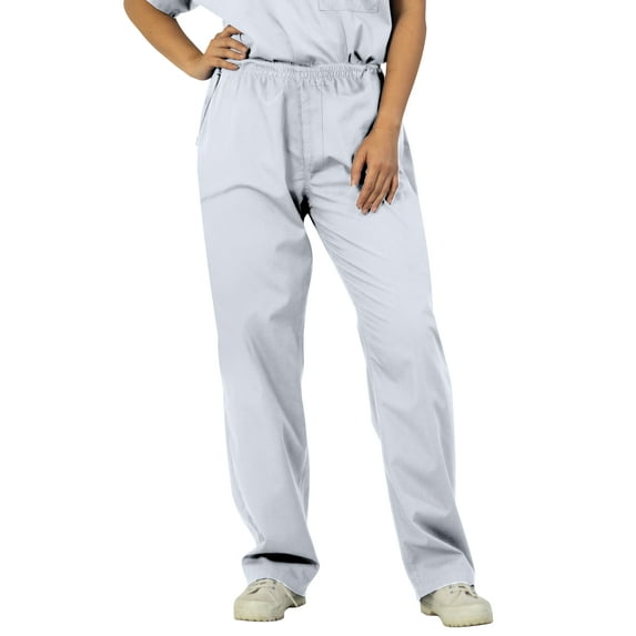 Panda Uniform by HeedFit Unisex Elastic Back Front Drawstring Scrub Pants, White, L