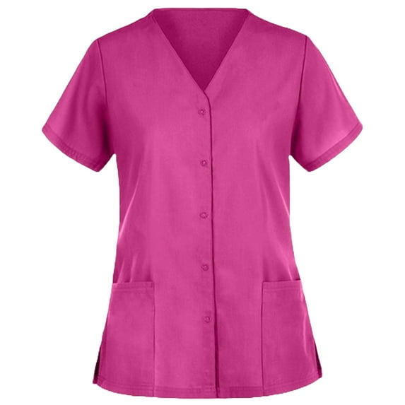 Panda Uniform by HeedFit Unisex Two-Pocket Button-Front Scrub Top – 2XL Pink