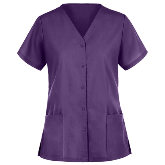 Panda Uniform by HeedFit Unisex Two-Pocket Button-Front Scrub Top – XL Purple