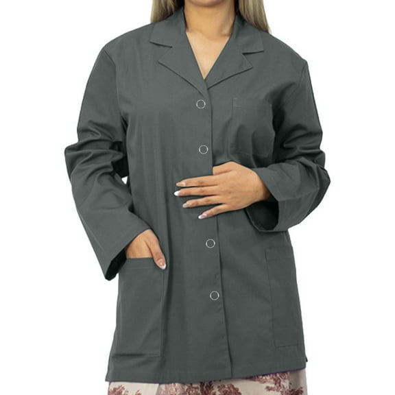 Panda Uniform by HeedFit Women's 32" Medical Lab Coat, Snap Front, Notched Lapel, 10XL, Grey