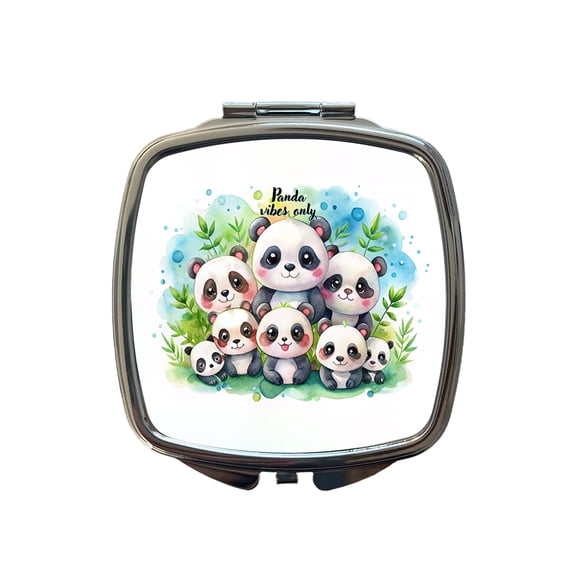 Panda Vibes Only Adorable Travel Makeup Handbag Purse Small Pocket Compact Mirror