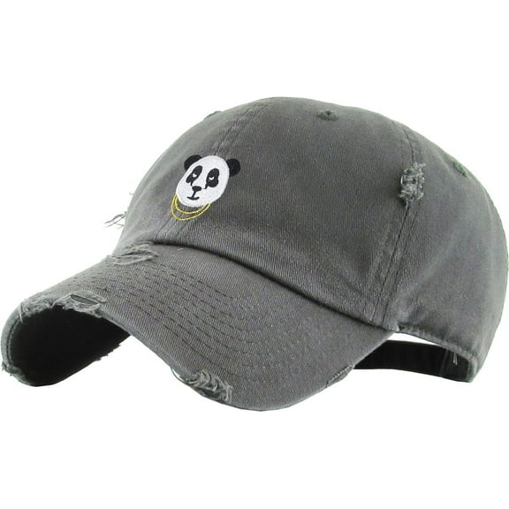 Panda Vintage Distressed Dad Hat Dark Gray Adjustable Baseball Cap Hip Hop Animal SWAG Polar Bear Bamboo Giraffe Tiger
