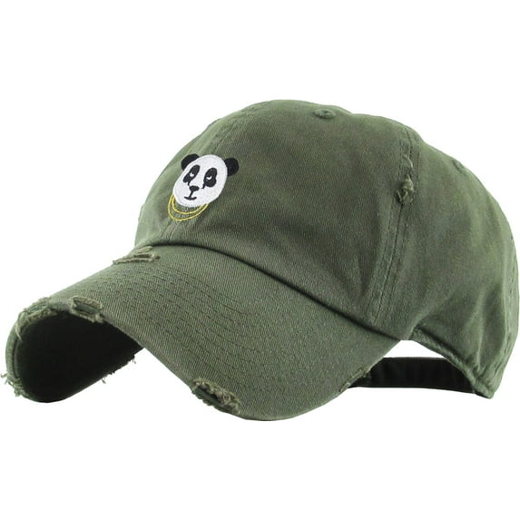 Panda Vintage Distressed Dad Hat Olive Adjustable Baseball Cap Hip Hop Animal SWAG Polar Bear Bamboo Giraffe Tiger