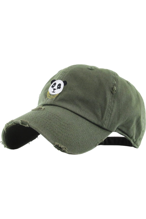 Panda Vintage Distressed Dad Hat Olive Adjustable Baseball Cap Hip Hop Animal SWAG Polar Bear Bamboo Giraffe Tiger