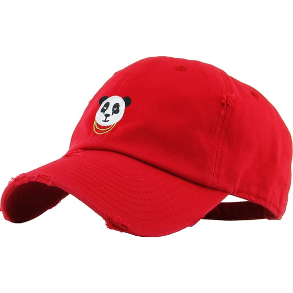 Panda Vintage Distressed Dad Hat Red Adjustable Baseball Cap Hip Hop Animal SWAG Polar Bear Bamboo Giraffe Tiger