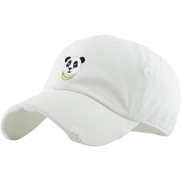 Panda Vintage Distressed Dad Hat White Adjustable Baseball Cap Hip Hop Animal SWAG Polar Bear Bamboo Giraffe Tiger