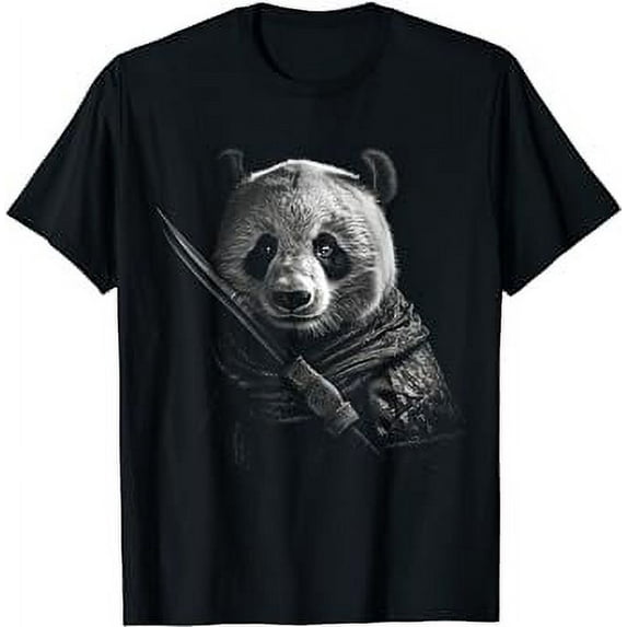 Panda Warrior Art Black and White Style Painting - Animal Panda Large Breathable Couple T-shirt