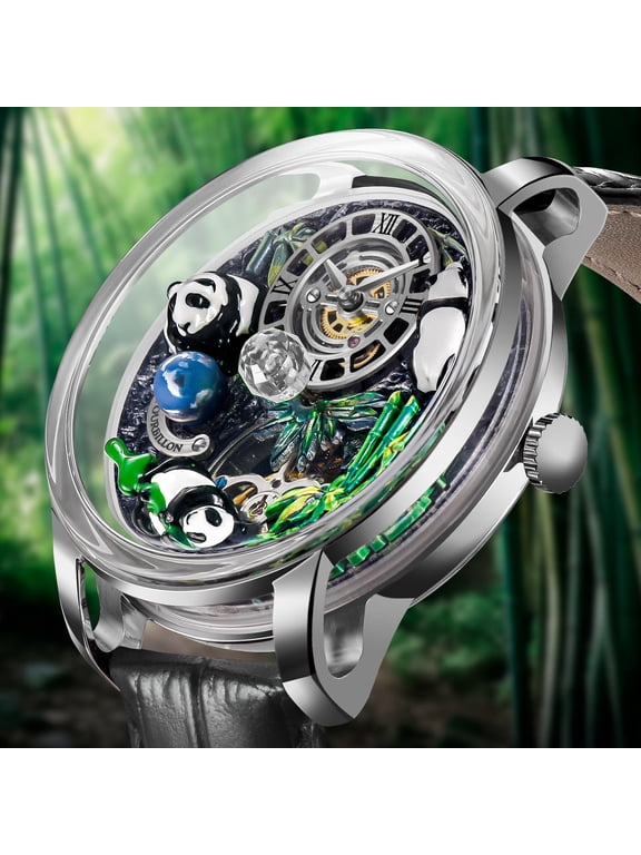 Panda Watch Automatic Watches for Men, Stainless Steel Panda Bamboo Mechanical Movement Luxury Classic Business Waterproof Wrist Watches for Men