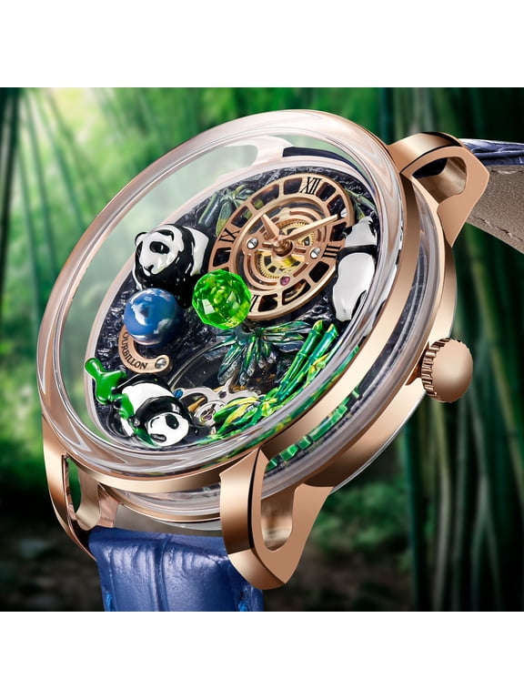 Panda Watch Automatic Watches for Men, Stainless Steel Panda Bamboo Mechanical Movement Luxury Classic Business Waterproof Wrist Watches for Men
