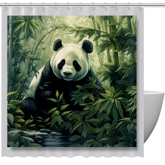 Panda Waterproof Printed Bathroom Curtain Set with Hooks for Bathroom Decoration