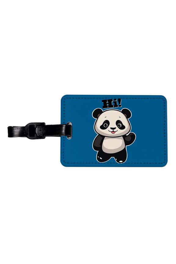 Panda Waving Hi Hello Greetings Friend Faux Leather Travel Luggage Tag