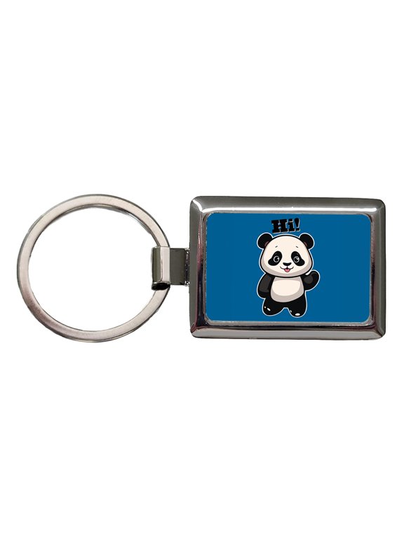 Panda Waving Hi Hello Greetings Friend Metal Rectangle Keychain