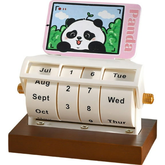 Panda Wheel Perpetual Calendar Wooden Perpetual Calendar Office Desktop Reminder Mini Cartoon Ornament