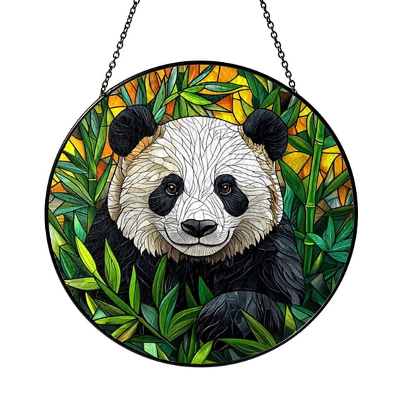Panda Window Panel with Stained Glass Look, Home Wildlife Window Decor