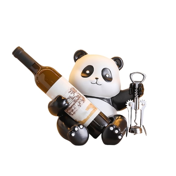 Panda Wine Bottle Holder and Corkscrew Set Tabletop Wine Rack Decorative Bottle Stand with Opener for Home Bar Counter