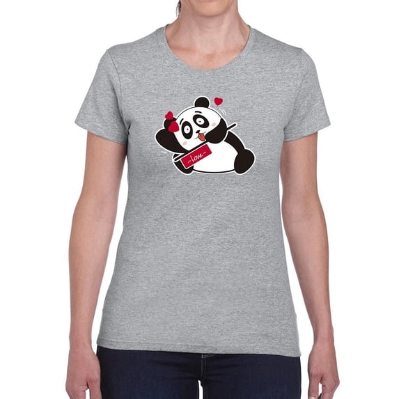 Panda With Love Flag Shaped T-Shirt Women -Image by Shutterstock, Female XX-Large